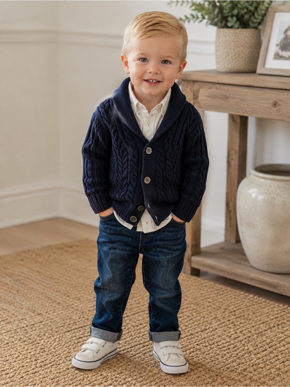 2T Navy Shawl Collar Cable Knit Cardigan 24 Month Jeans 2T Hilfiger Dress Shirt